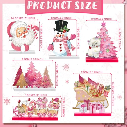 Pink Wooden Christmas Centerpieces - Set of 6 Holiday Table Decorations