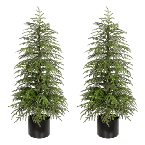 Citilya 4ft Norfolk Pine Christmas Tree 2-Pack – Soft Touch Potted Artificial Trees, Green