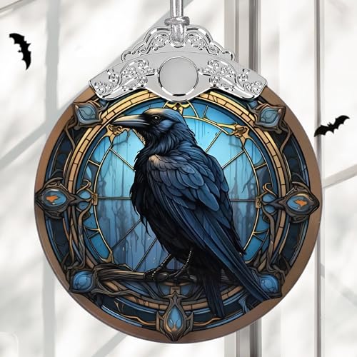 Crow Stained Glass Christmas Ornament, Unique Holiday Tree Decoration