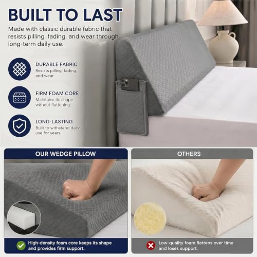 Twin Bed Wedge Pillow Gap Filler with Side Pocket Storage