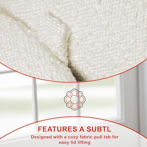 18-Inch Round Storage Ottoman – Cream Boucle Footstool with Lift-Off Lid
