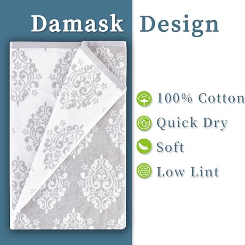Voova & Movas 4-Pc Damask Cotton Bath Towel Set 28x52 in - Silver/White