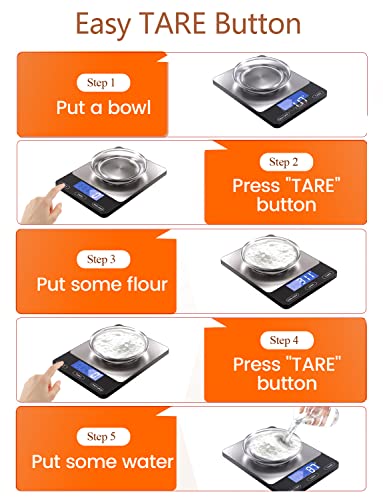 Digital Kitchen Scale 33lb/15kg - Rechargeable Stainless Steel Food Scale