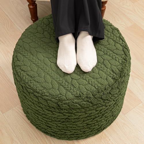 Round Foam Pouf Ottoman Footrest - 20x14 Inch Non-Slip Floor Stool, Green