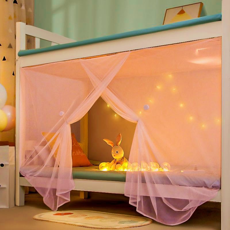 8-Corner Bed Canopy Curtain Pink Mosquito Netting for Single to King Beds