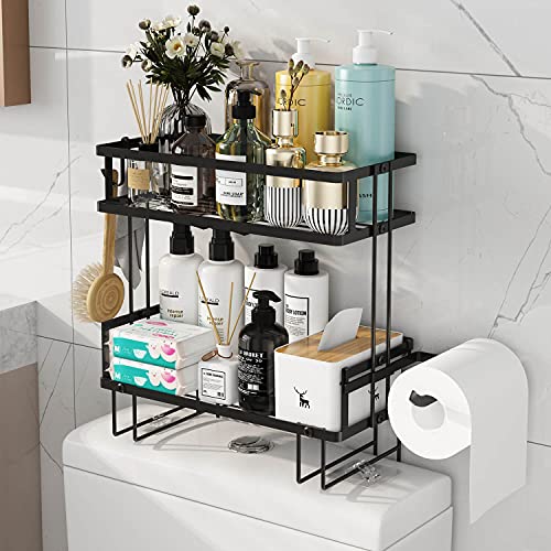 2-Tier Over-the-Toilet Storage Shelf with Hooks and Paper Rack