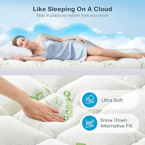 MASVIS Queen Cooling Bamboo Mattress Topper - Thick Waterproof Pad