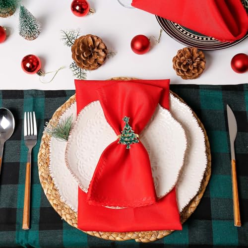 Getfitsoo Style4 Christmas Napkin Rings & Cloth Napkins Set of 12 - Red & Green Holiday Table Decor