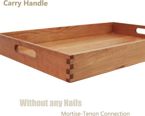 Cherry Wood Ottoman Tray - Large 22 x 14 Inches with Handles for Serving Tea, Coffee, or Breakfast