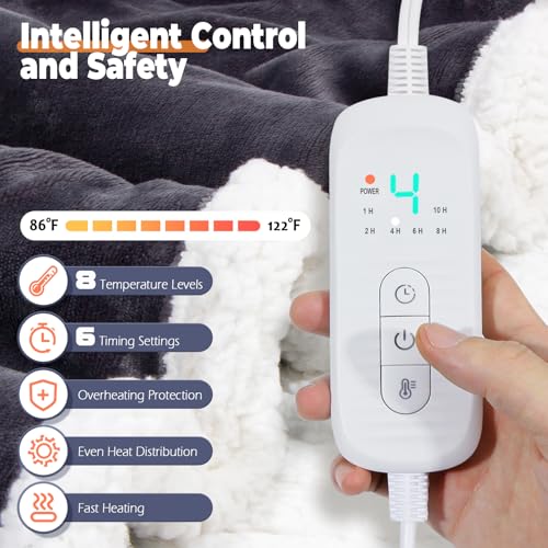 Wearable Heated Blanket with Foot Pocket & 8 Heat Settings