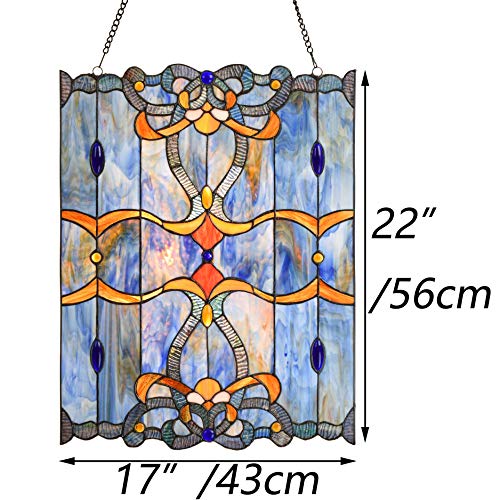 Handmade Stained Glass Window Panel, Blue, 17" W x 22" H