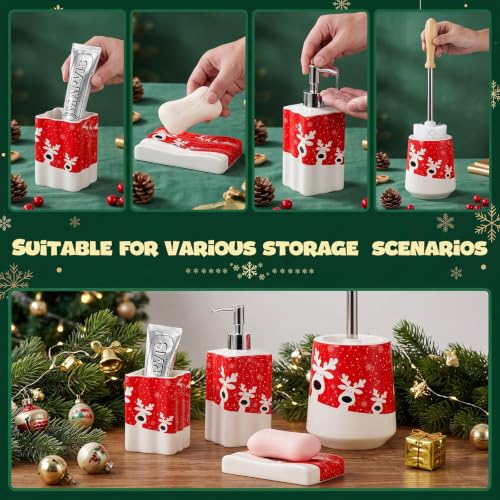 RXLVCKY Red Christmas Reindeer Pattern Soap Dispenser, 12oz Ceramic Bath Accessory