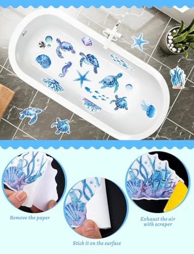 Non-Slip Bathtub Stickers - 26 Pcs Turtle Safety Shower Decals with Scraper