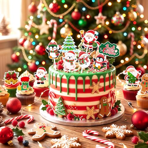 60pcs Christmas Cupcake Toppers for Holiday Baking Decorations