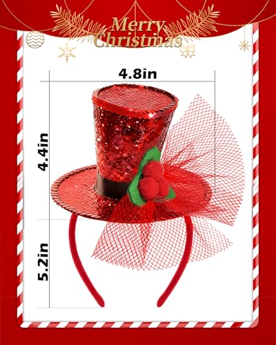 Red Sparkling Mini Top Hat Headband for Christmas & Halloween Parties