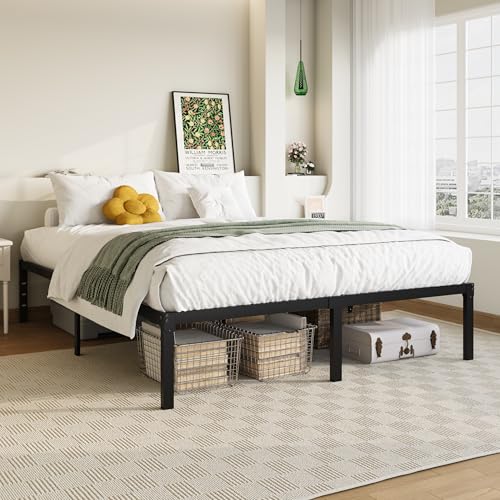 Queen Metal Platform Bed Frame - 14 Inch Heavy Duty Base with Storage