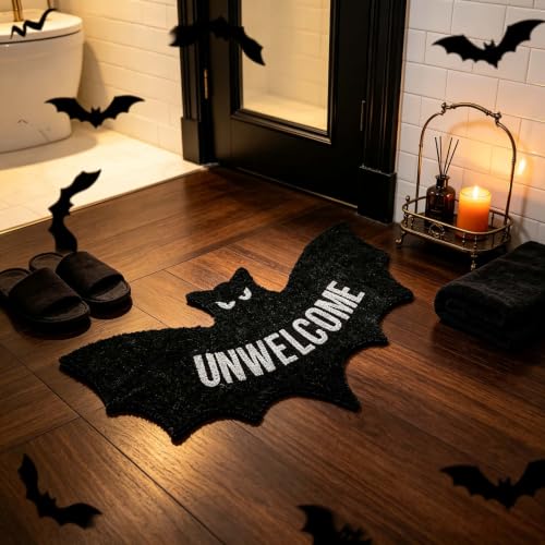 Unwelcome Bat Door Mat, 31x47 Inch Gothic Halloween Area Rug