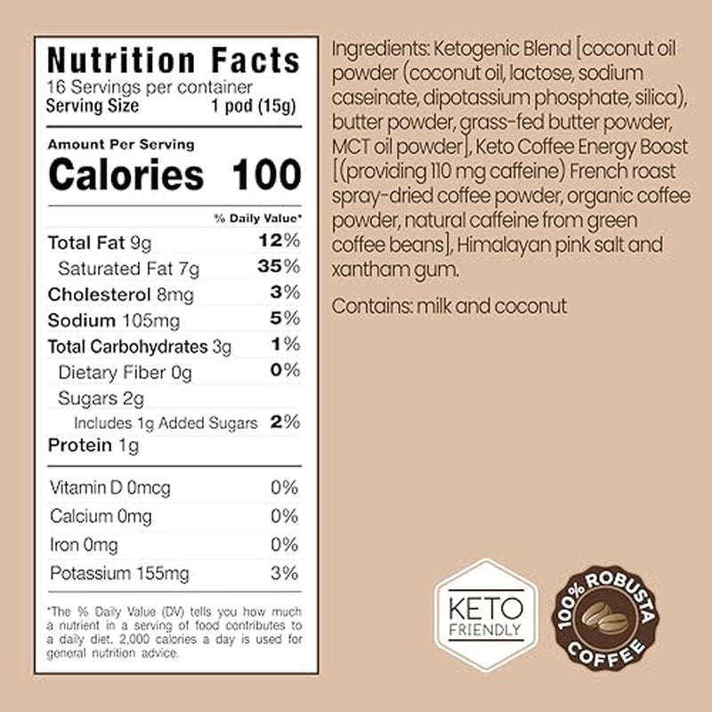 Rapidfire Original Flavor High Performance Keto Coffee Pods, Supports Energy & Metabolism, Single Serve K Cup, Brown, 16 Count