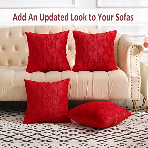 Volcanics Pack of 2 Christmas Red Faux Wool Throw Pillow Covers 20x20 Inches