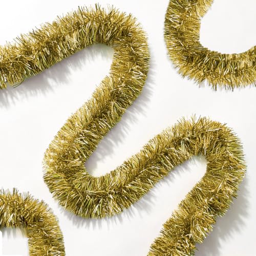 Pale Gold Christmas Tinsel Garland 33 ft - Glitter Foil Twist Garlands for Holiday Decor