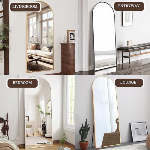 Arched Full Length Floor Mirror, 56" x 20" Aluminum Frame Standing Mirror