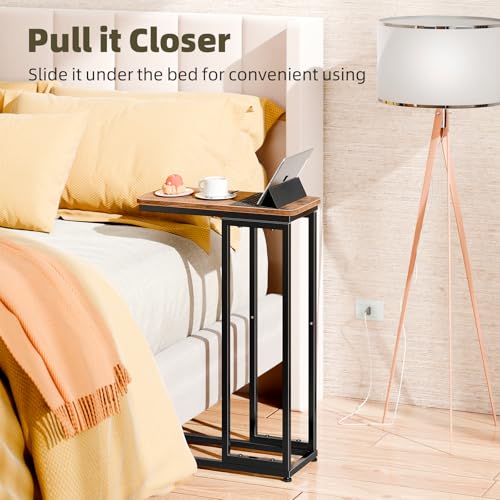 C-Shaped Side Table Set of 2, Slim Sofa Couch Table for Small Spaces