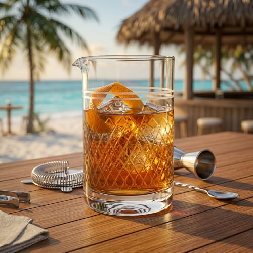 30 oz Crystal Cocktail Mixing Glass with Spout, Diamond Cut Design