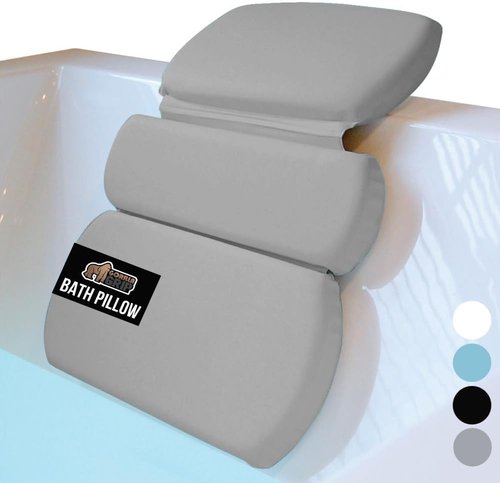 GORILLA GRIP Bath Pillow - Luxury Neck and Back Support with Strong Suction Cups | XL Gray Hot Tub Accessory