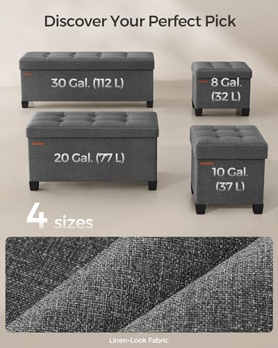 Foldable Storage Ottoman Bench with Legs, 43-Inch Linen-Look Foot Rest