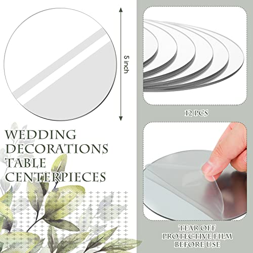 12 Pcs 5-Inch Round Acrylic Mirror Tiles - Self-Adhesive Table Centerpieces