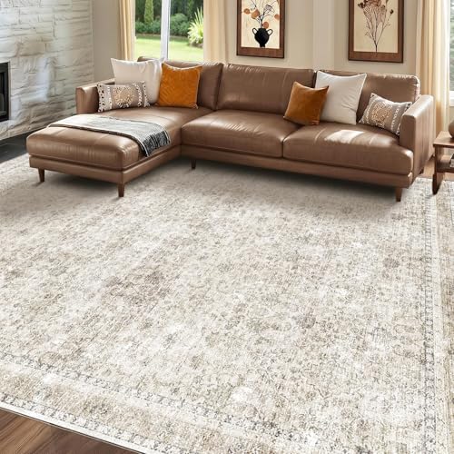 8x10 Area Rug, Washable Low-Pile Faux Cashmere Carpet for Living Room