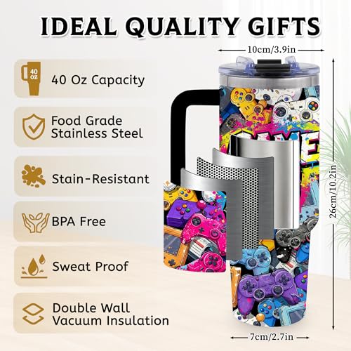 Gaming Gamer Gifts for Men, Video Game 40oz Tumbler with Handle