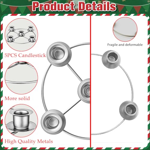 Silver Metal Advent Wreath 5 Candle Holder - Christmas Table Centerpiece