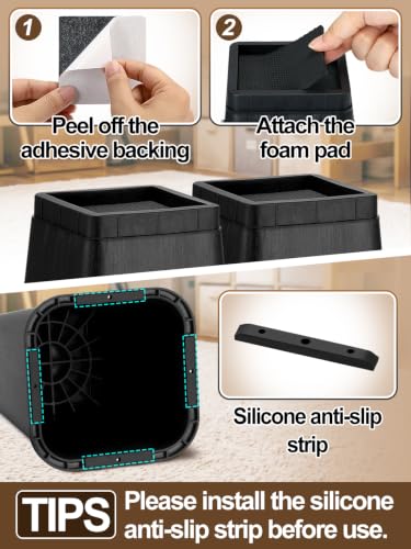 Heavy-Duty Bed Risers - 8 Inch, Non-Slip, Supports 3000 lbs, 4 Pack