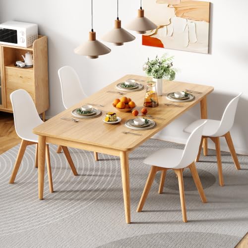 VECELO Set of 4 Mid-Century Modern White Dining Chairs with Solid Wood Legs