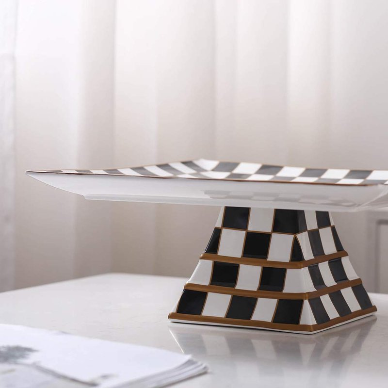 Porlien Checker Pattern 13-inch Cake Stand, Cake Holder, Serving Platter