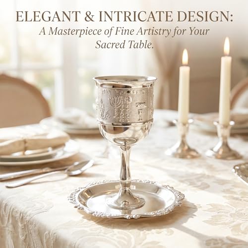 Silver Plated Kiddush Cup and Matching Tray Set for Shabbat and Holidays