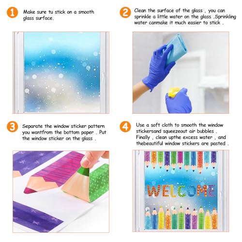 Colorful Pencil Window Clings - 9 Sheets Back to School Decals