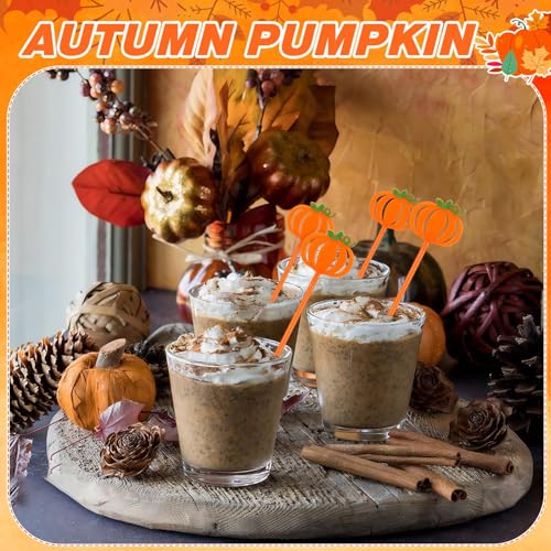 36 Pcs Fall Pumpkin Coffee Stirrers - Halloween Drink Stir Sticks, Reusable Plastic