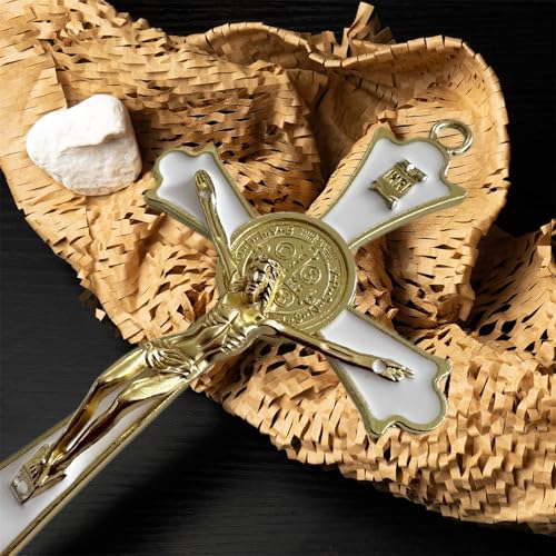 St. Benedict Crucifix Metal Wall Art - 7.8 Inch Catholic Religious Decor