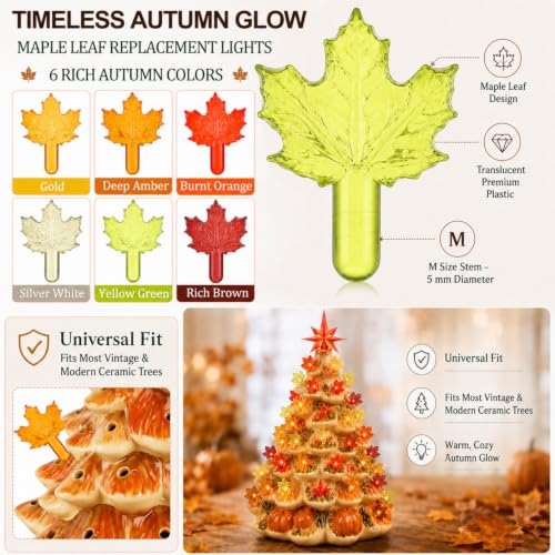 60 Pcs Maple Leaf Ceramic Tree Replacement Bulbs (5mm Stem, 6 Fall Colors)