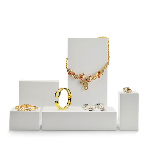 Oirlv Solid Wood Minimalism Style Jewelry Display Stand Showcase Jewelry Organizer Square Holder White Display Stand Riser (SM05206)