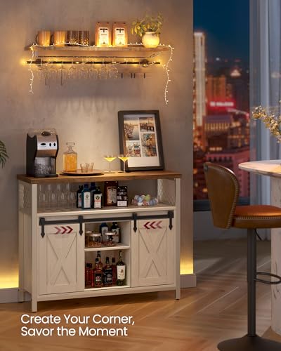 Rustic Sliding Barn Door Buffet Cabinet & Coffee Bar Storage Sideboard