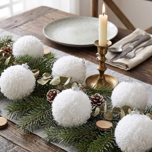 Soulchen 24 Pcs 3.15 Inch White Furry Christmas Ornaments Balls - Holiday Decor