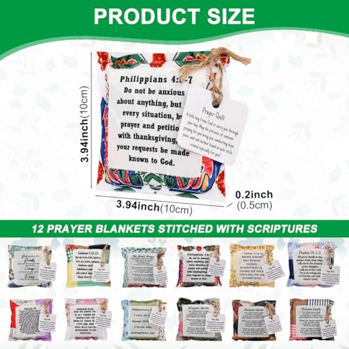 12 Mini Prayer Quilts with Cross - Handmade Christian Gifts