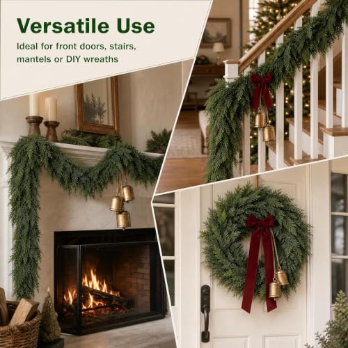 SaijinGlow 9ft Real Touch Cedar Christmas Garland – Green (Christmas Green) with Flexible Wire