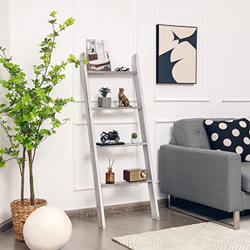 4-Tier Wooden Blanket Ladder - 4.5 ft Farmhouse Leaning Storage Shelf