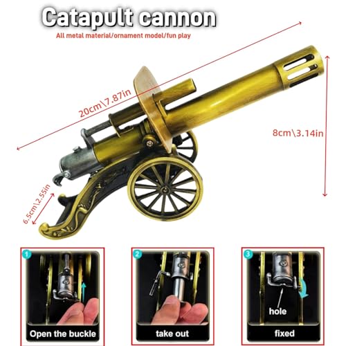 Miniature Stainless Steel Desktop Cannon Model with Recoil Mechanism