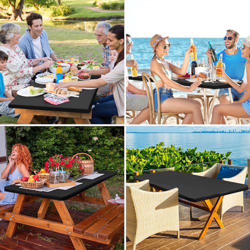 6 Foot Black Elastic Fitted Tablecloth - Water-Resistant 30" x 72" Table Cover