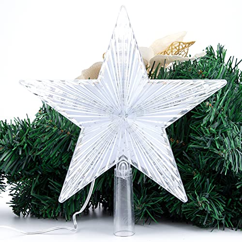 Lighted Christmas Tree Topper Star, 8.7-Inch Battery Operated Warm White LED